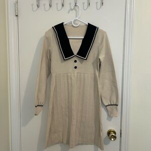 Beige Dress with Black Collar